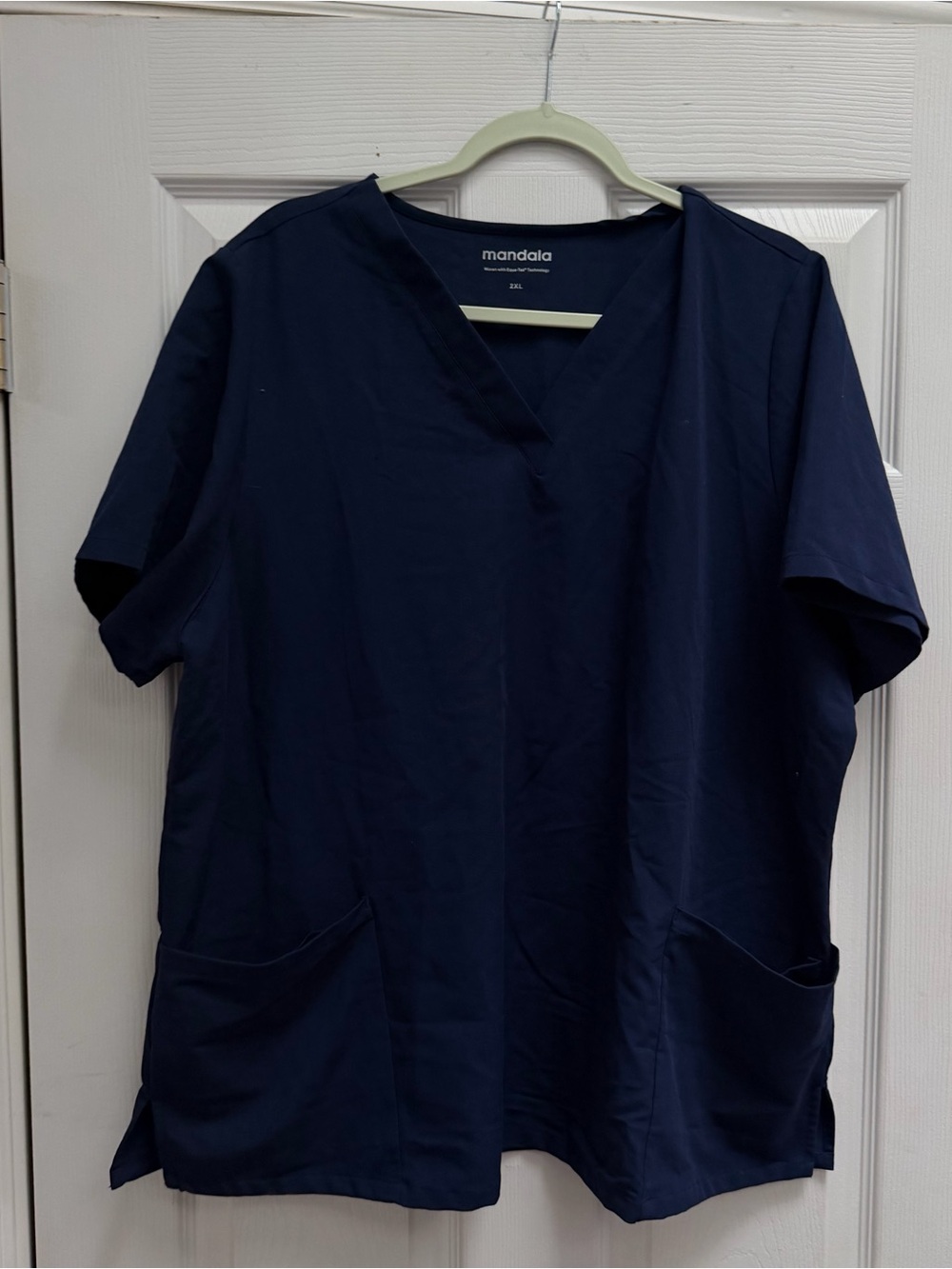 Mandala Navy V-Neck Women's Top with Pockets